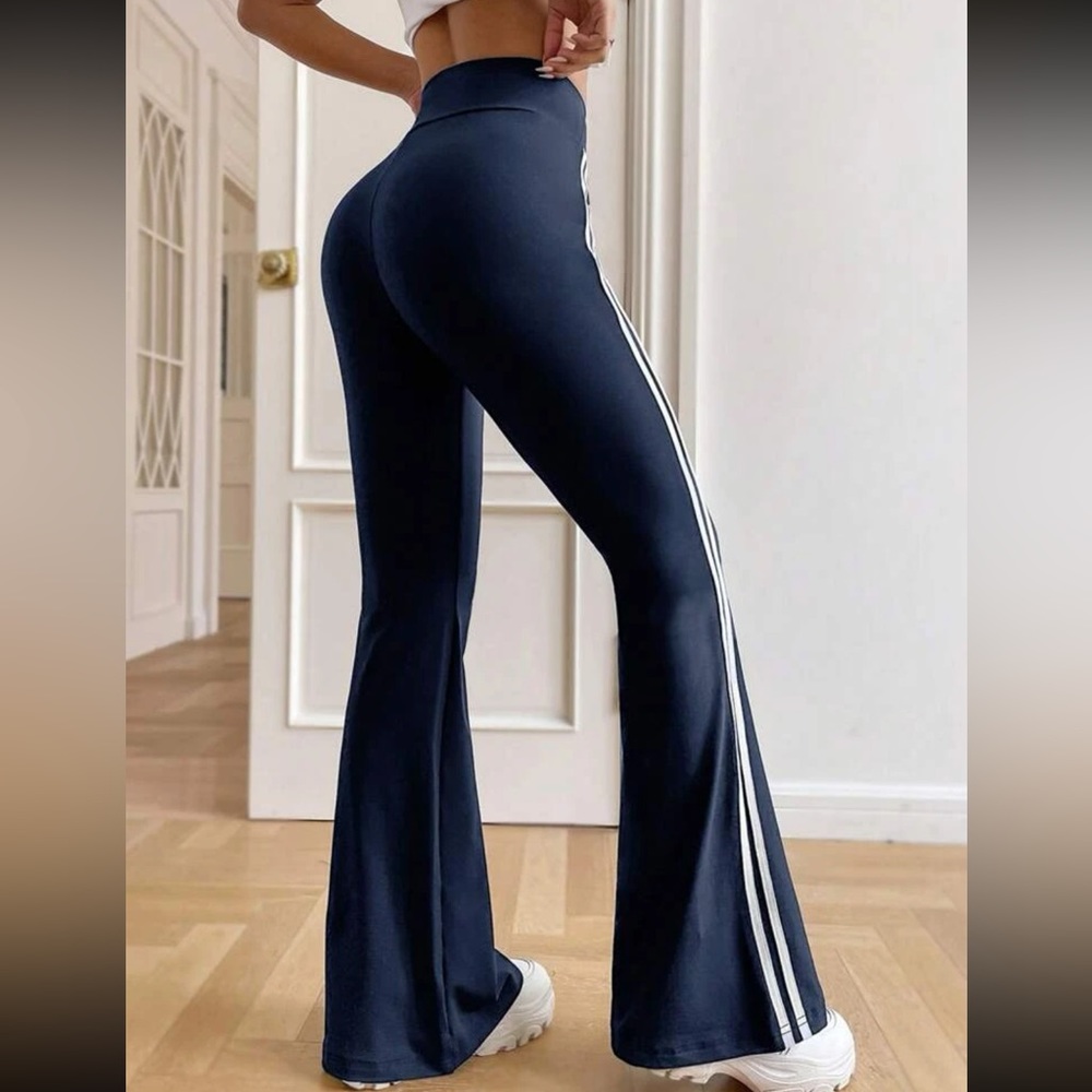 Navy Blue & White Striped Tape Side Flare Pant Legging Mult. Sizes New - Picture 2 of 5